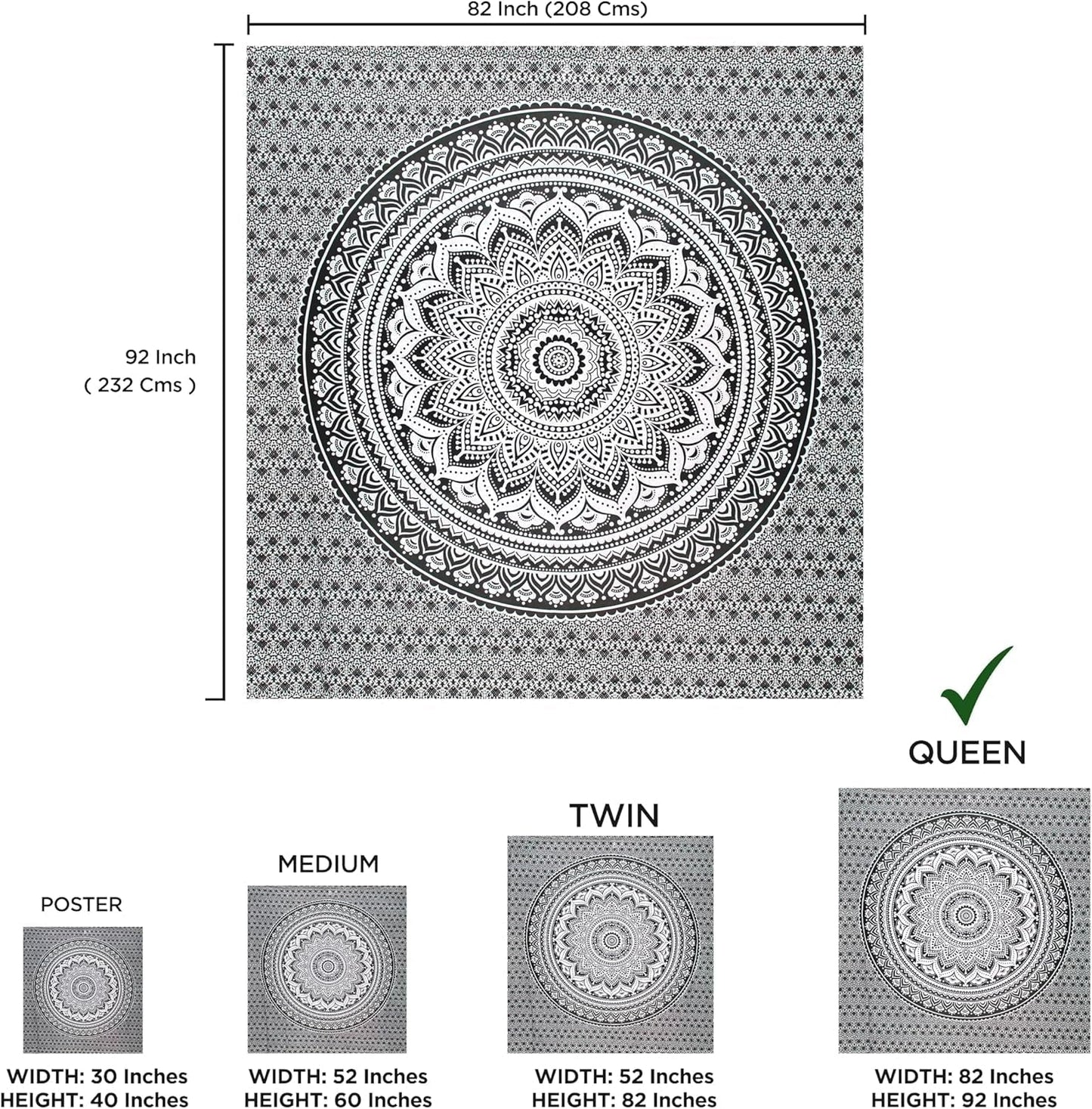 Indischer Wandteppich psychedelisches Mandala schwarz weiß India Home - Accessoires und Dekorationen Naty Shop