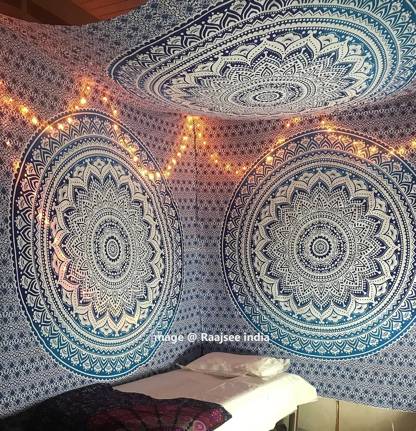 Indischer blauer Mandala-Wandteppich, ästhetische Raumdekoration, Zuhause – Accessoires und Dekorationen, Naty Shop