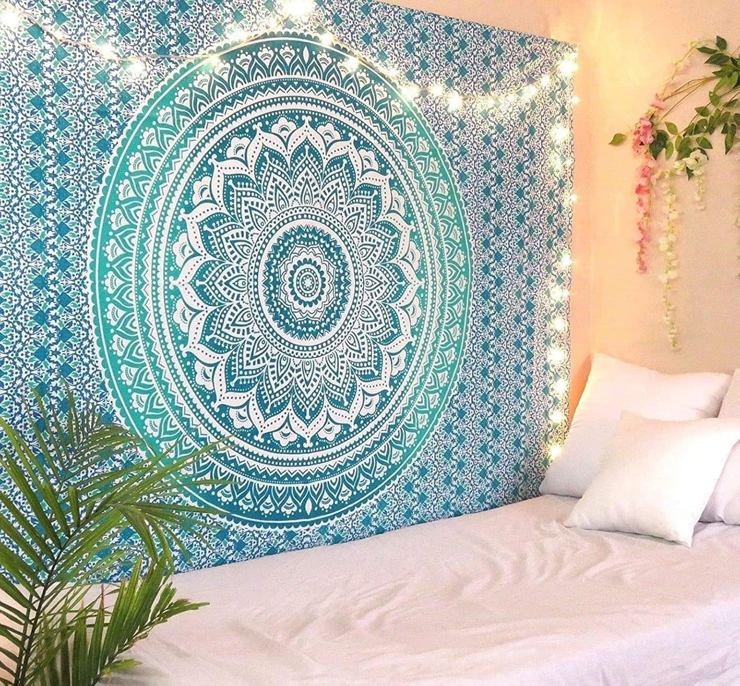 Indischer grüner Mandala-Wandteppich, ästhetische Dekoration, Heimdekoration – Accessoires und Dekorationen Naty Shop