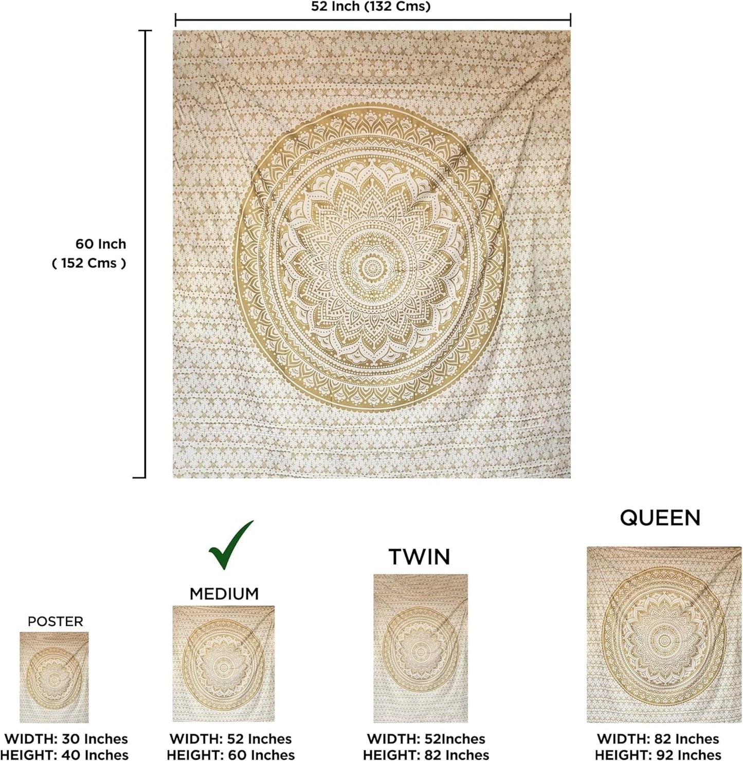 Mandala-Wandteppich, Raumdekoration, ästhetisches Gold, weiße Leinwand, Zuhause – Accessoires und Dekorationen, Naty Shop