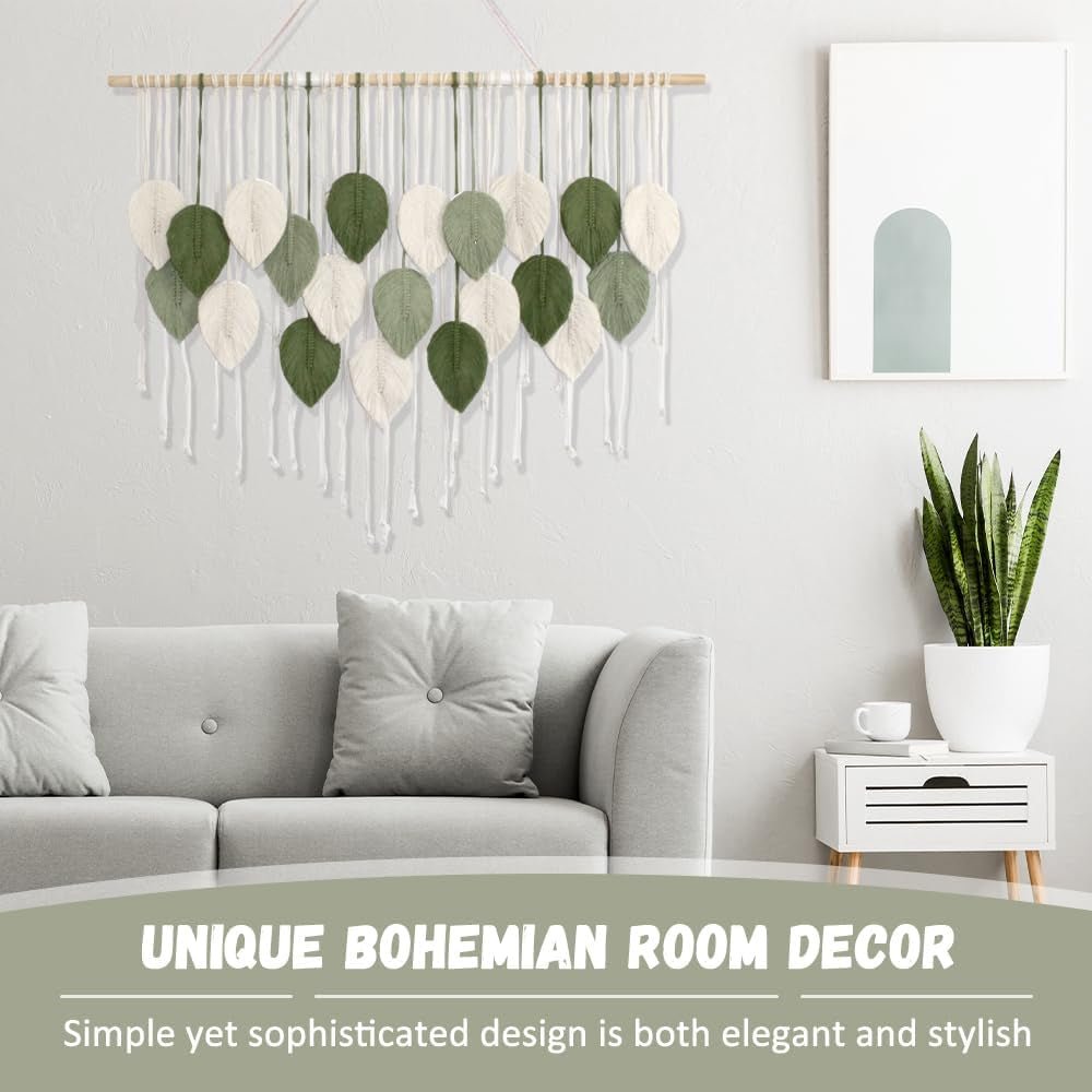 Großer kunstgewebter, handgefertigter Wandteppich mit Quasten und Blättern. Startseite – Accessoires und Dekorationen Naty Shop