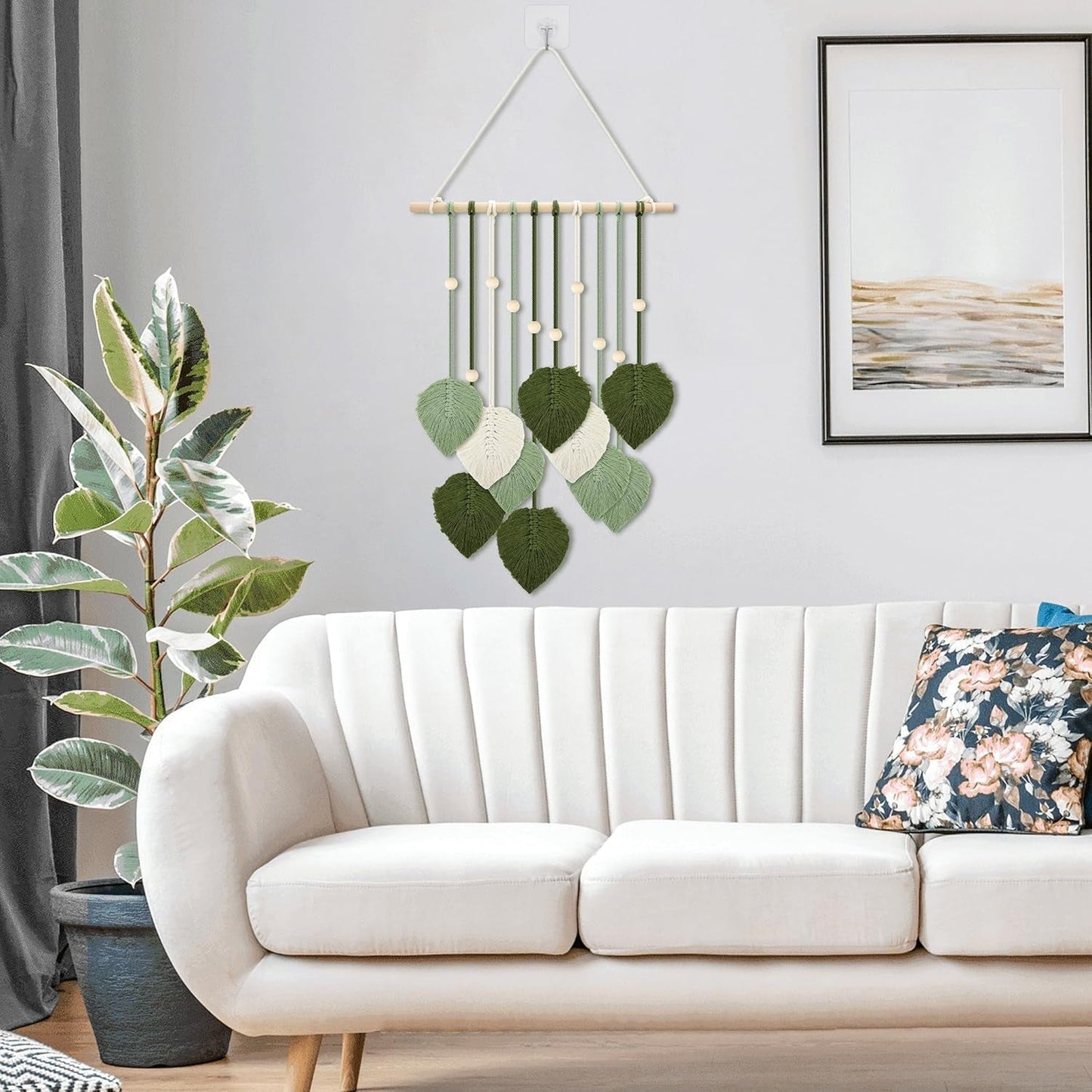 Wandteppich aus Holzperlen, grüne Blätter, Haken, Zuhause – Accessoires und Dekorationen, Naty Shop