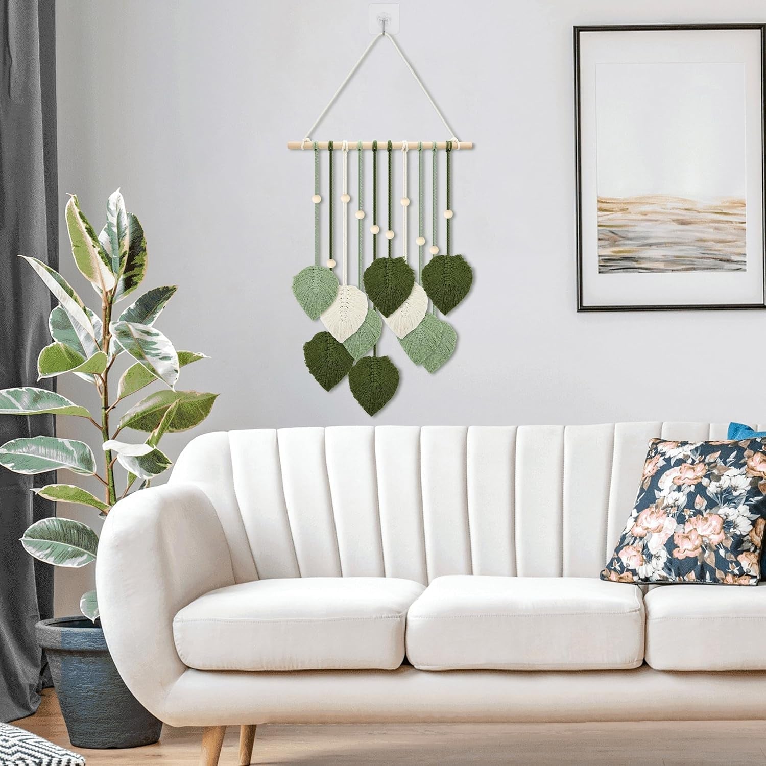 Wandteppich aus Holzperlen, grüne Blätter, Haken, Zuhause – Accessoires und Dekorationen, Naty Shop