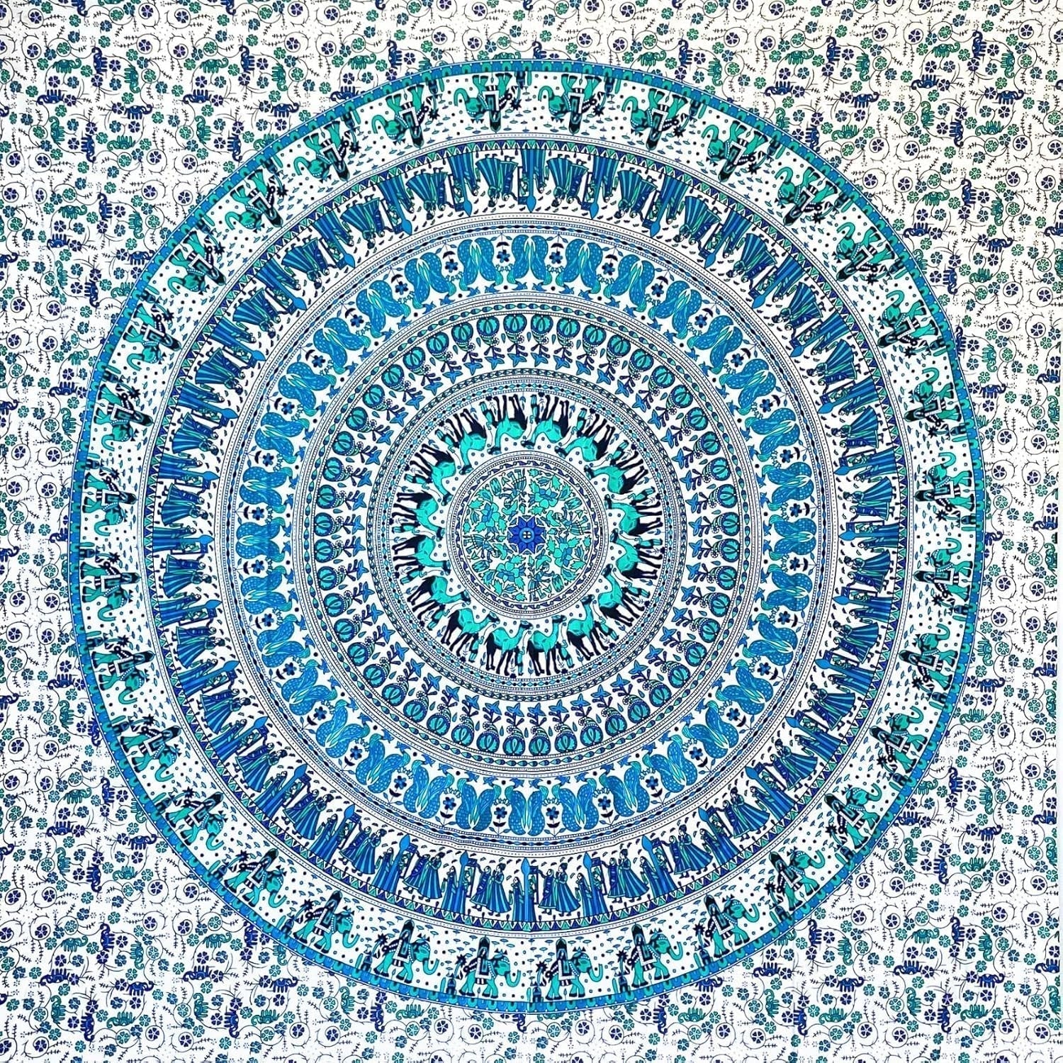 Tapisserie Momomus Mandala farbige Baumwolle orientalische Designs Zuhause - Accessoires und Dekorationen Naty Shop Weiß-Blau 135L x 210B cm