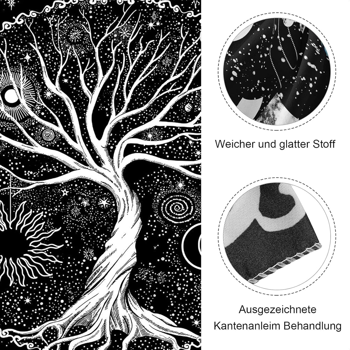 Wandteppich schwarz weiß Baumleben Wandteppich Phasen Mond Zuhause - Accessoires und Dekorationen Naty Shop