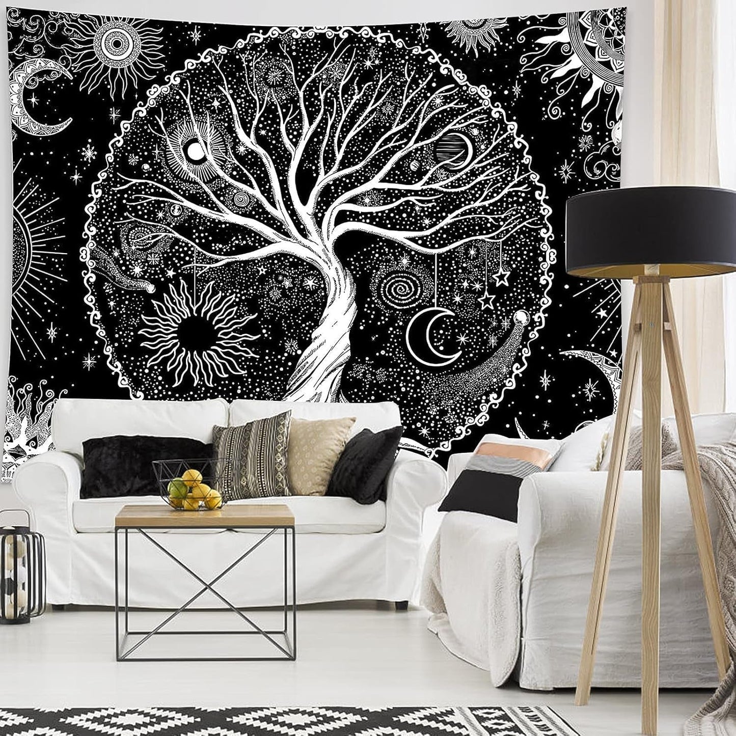 Wandteppich schwarz weiß Baumleben Wandteppich Phasen Mond Zuhause - Accessoires und Dekorationen Naty Shop