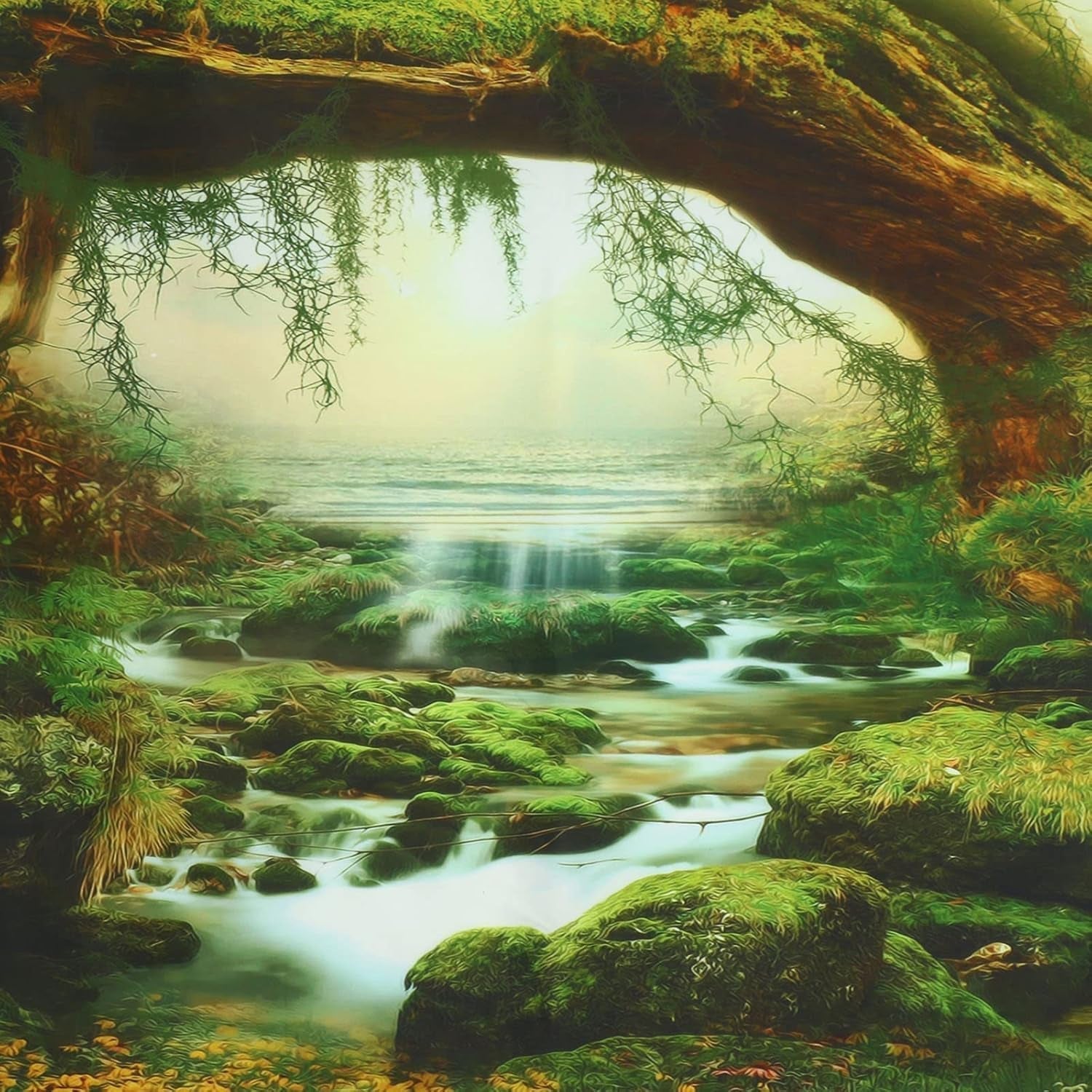 Psychedelischer Wandteppich, heller Wald, Wandteppich, Sonnenlicht, hängende Landschaft, Zuhause – Accessoires und Dekorationen, Naty Shop