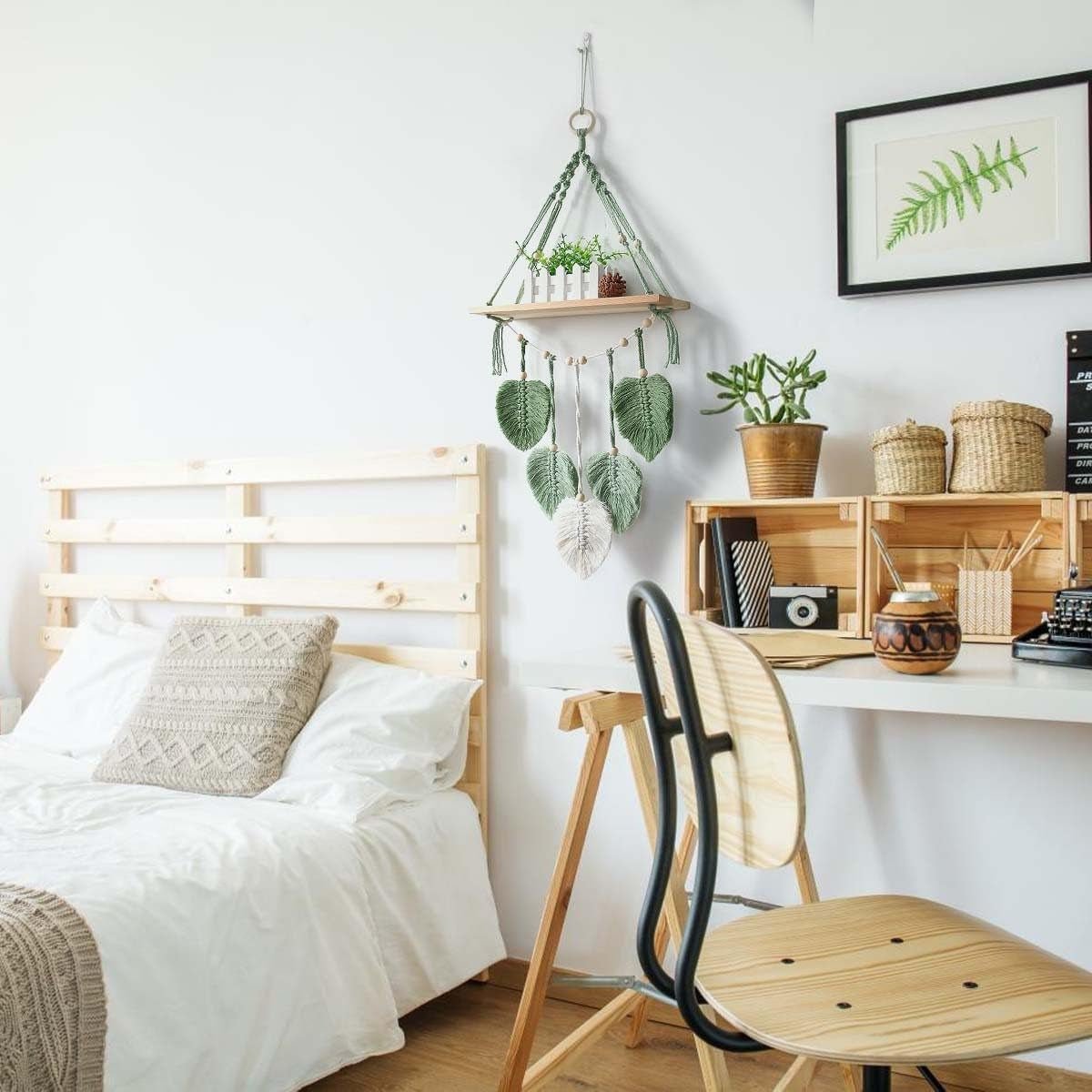 Wandteppich aus Holzregal, Girlande aus gewebten Blättern, Zuhause – Accessoires und Dekorationen, Naty Shop