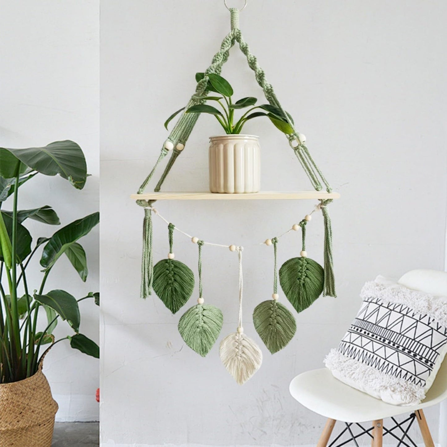 Wandteppich aus Holzregal, Girlande aus gewebten Blättern, Zuhause – Accessoires und Dekorationen, Naty Shop