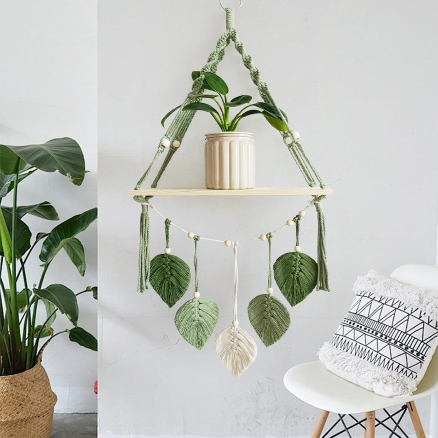 Wandteppich aus Holzregal, Girlande aus gewebten Blättern, Zuhause – Accessoires und Dekorationen, Naty Shop