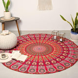 Runder Wandteppich Pfau Mandala Zentimeter Roundie Hippie Girl Casa - Accessoires und Dekorationen Naty Shop Golden red D-72"