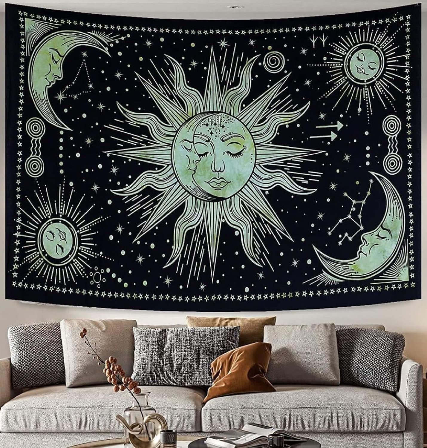 Wandteppich Sonne Mond Stern spirituell ästhetisch Regenbogen Baumwolle Zuhause – Accessoires und Dekorationen Naty Shop Greetings 210 L x 140 B cm