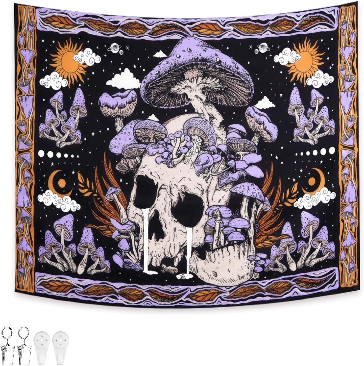 Wandteppich, grüne Schmetterlinge, gebürsteter Stoff, Zuhause – Accessoires und Dekorationen, Naty Shop, violetter Totenkopf