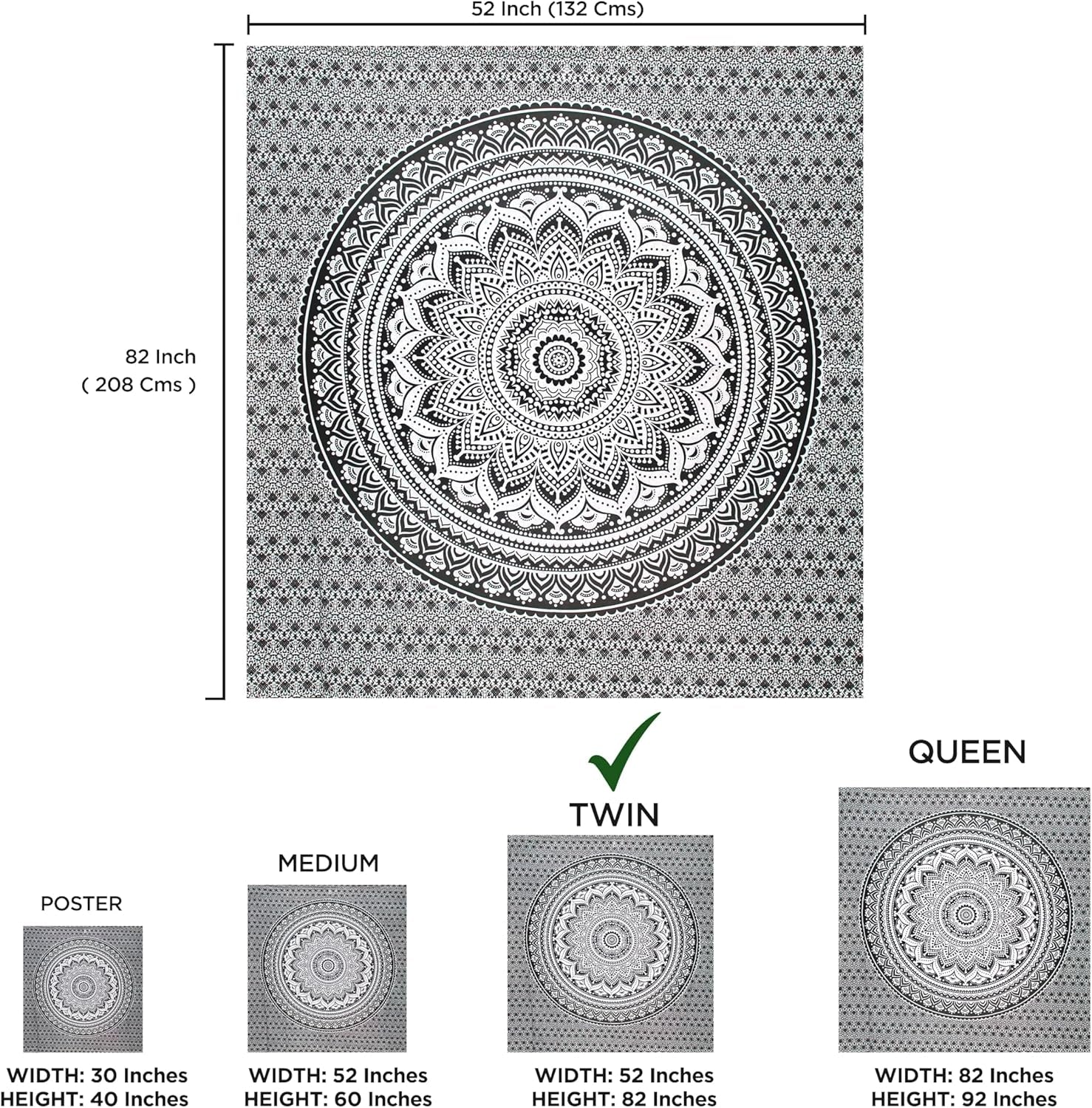 Wandteppich Wandteppich Mandala grau schwarz Wandtuch Zuhause – Accessoires und Dekorationen Naty Shop
