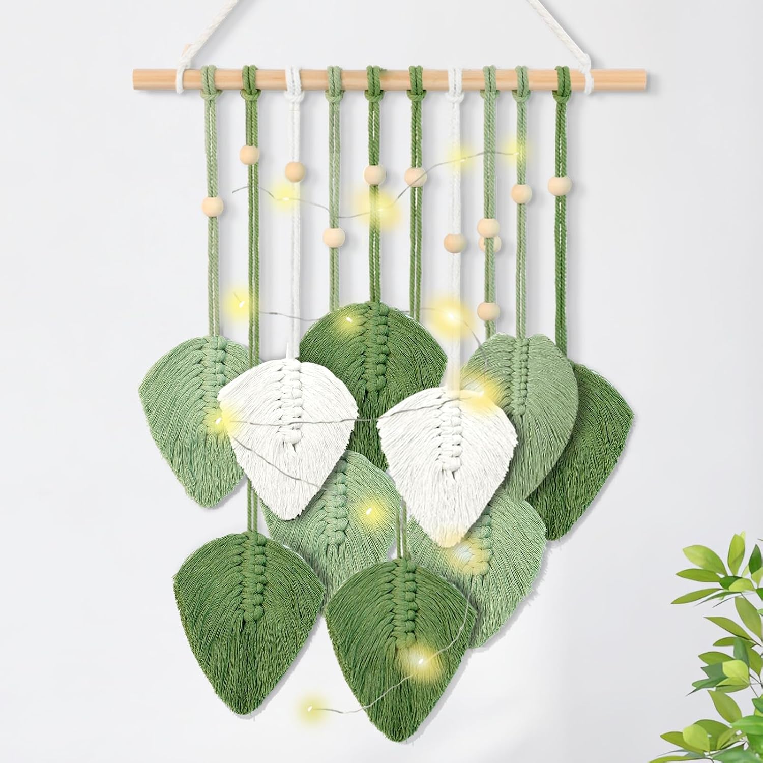 Handgewebter Wandteppich, Wanddekoration, Kinderzimmer, Zuhause – Accessoires und Dekorationen, Naty Shop, neun grüne Blätter