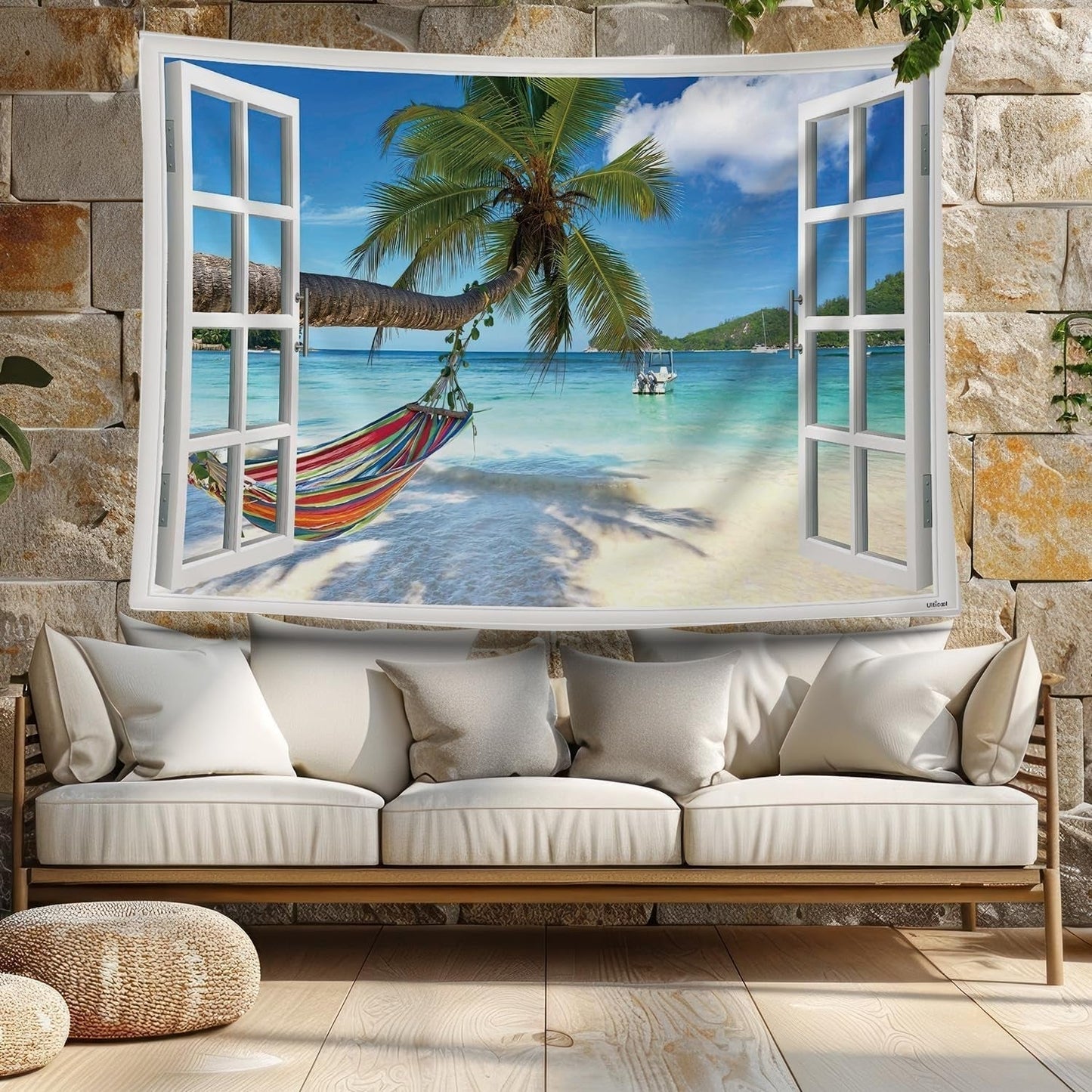 Wandteppich Ulticool View Beach Sea Palm Hammock Home – Accessoires und Dekorationen Naty Shop