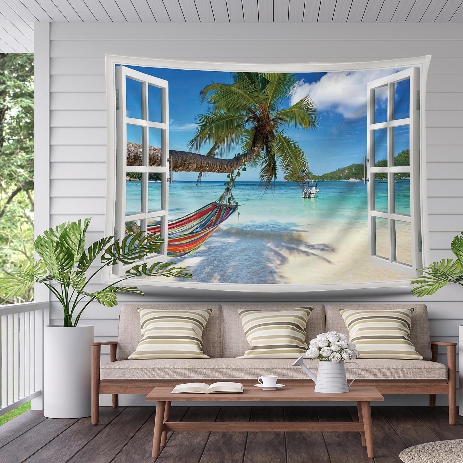 Wandteppich Ulticool View Beach Sea Palm Hammock Home – Accessoires und Dekorationen Naty Shop