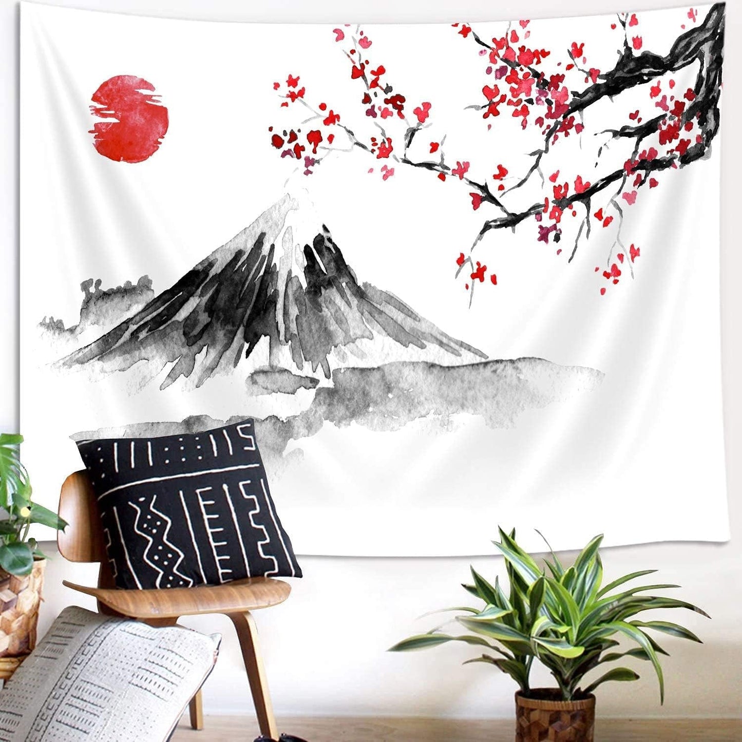 Yisumei Wandteppich, ästhetische Mondblumen, schwarze Größe, Zuhause – Accessoires und Dekorationen, Naty Shop, Rot, 150 L x 130 B cm