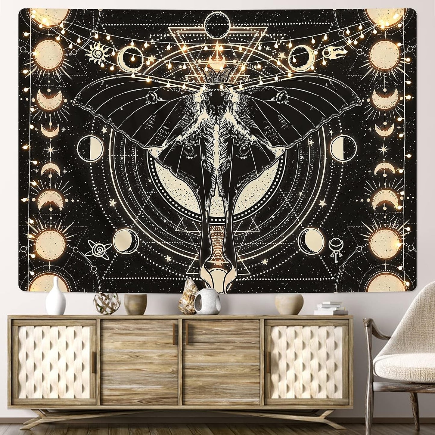 Wandteppich Yrendenge Motte schwarz Sonne Mond natürlich Zuhause – Accessoires und Dekorationen Naty Shop
