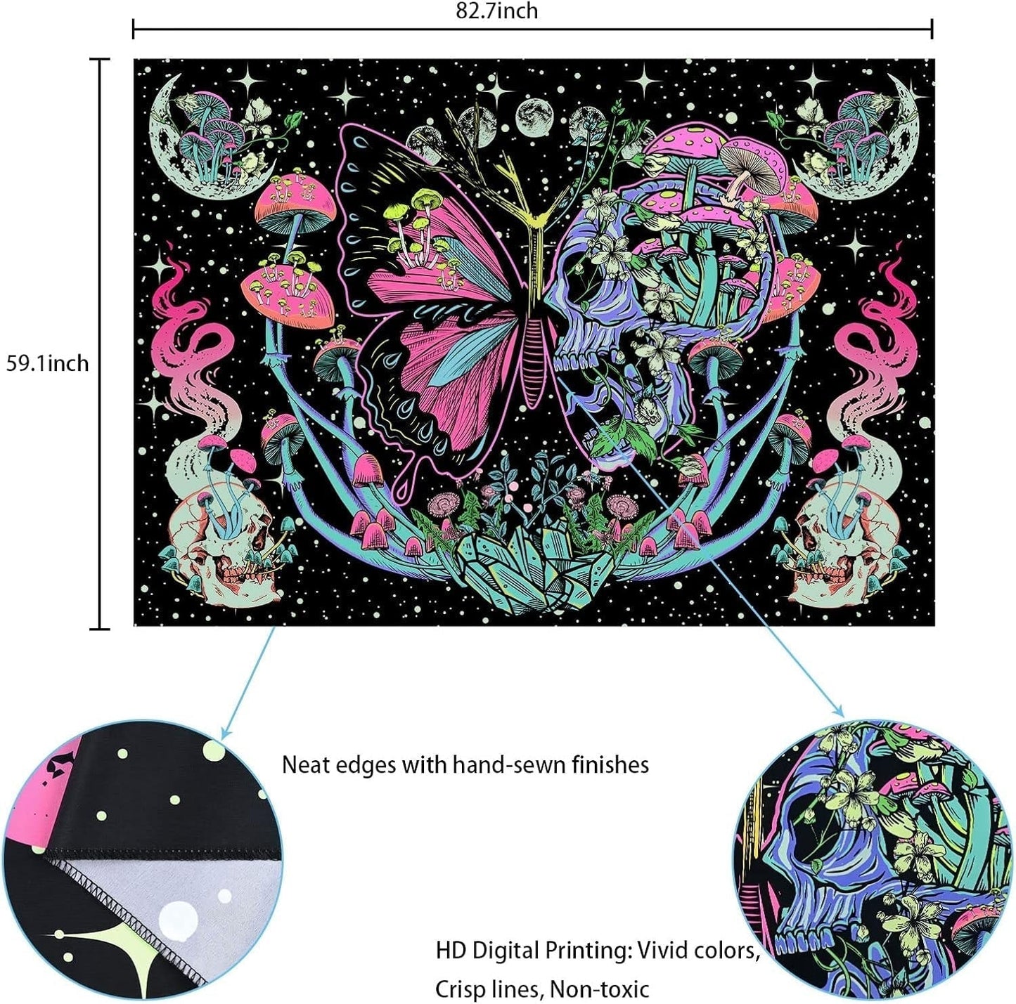 Yrendenge-Wandteppich, fluoreszierender Wandteppich, Schmetterlingsphase, Zuhause – Accessoires und Dekorationen, Naty Shop