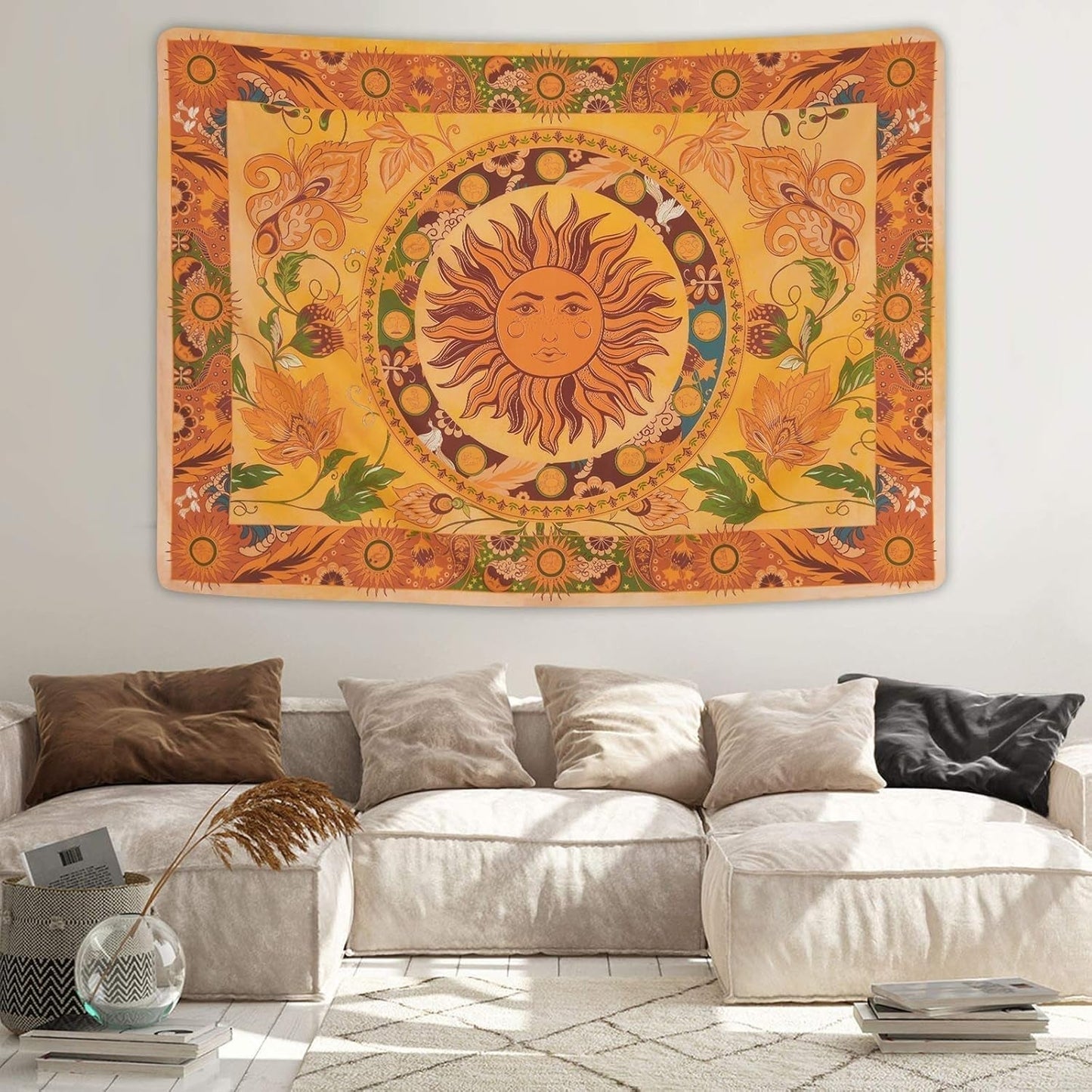 Wandteppich Yugarlibi brennende Sonne Frühlingsblumen Vintage Wand Home - Accessoires und Dekorationen Naty Shop