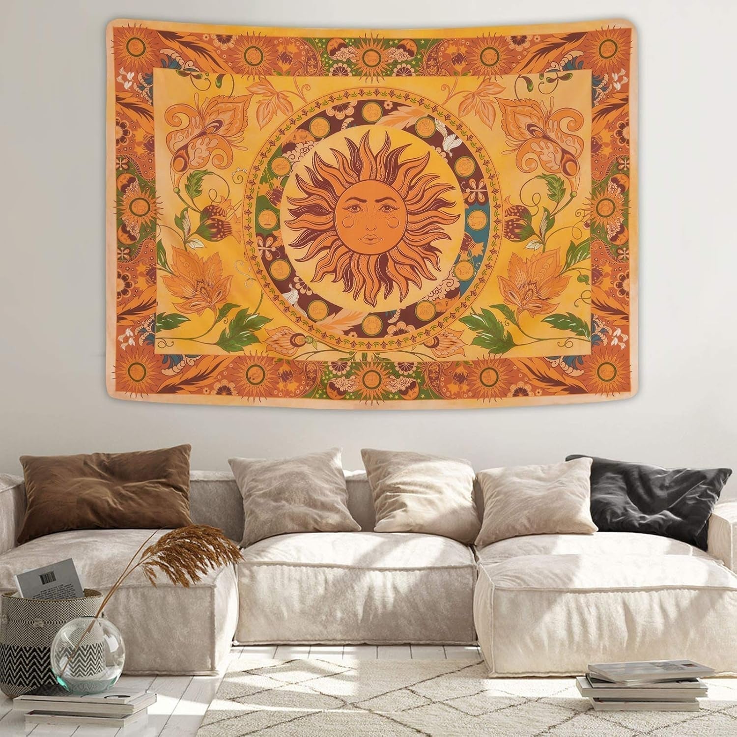 Wandteppich Yugarlibi brennende Sonne Frühlingsblumen Vintage Wand Home - Accessoires und Dekorationen Naty Shop