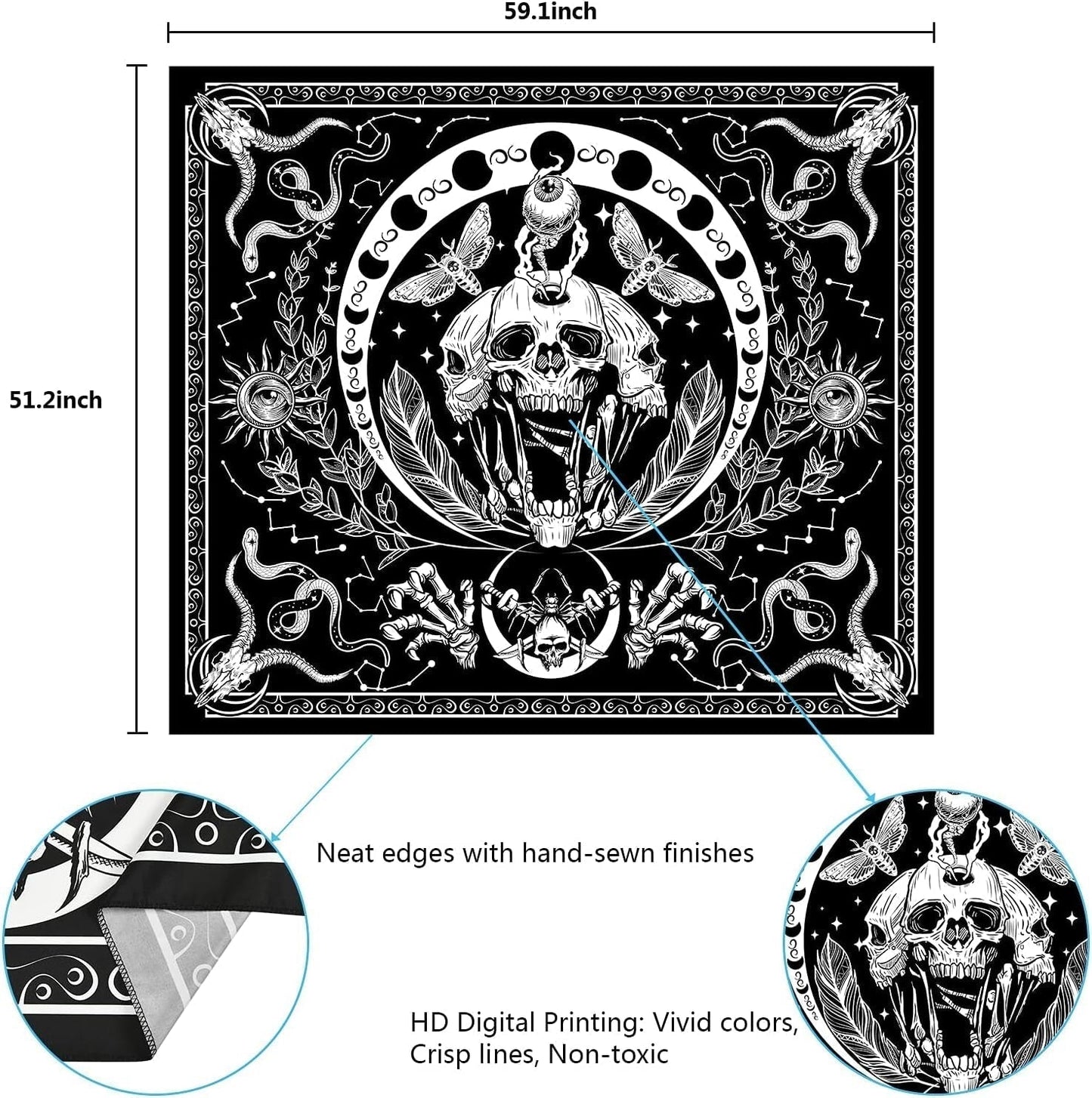 Gobelin Yugarlibi Skelett schwarze Schlange Motten ästhetische Leinwand Zuhause - Accessoires und Dekorationen Naty Shop