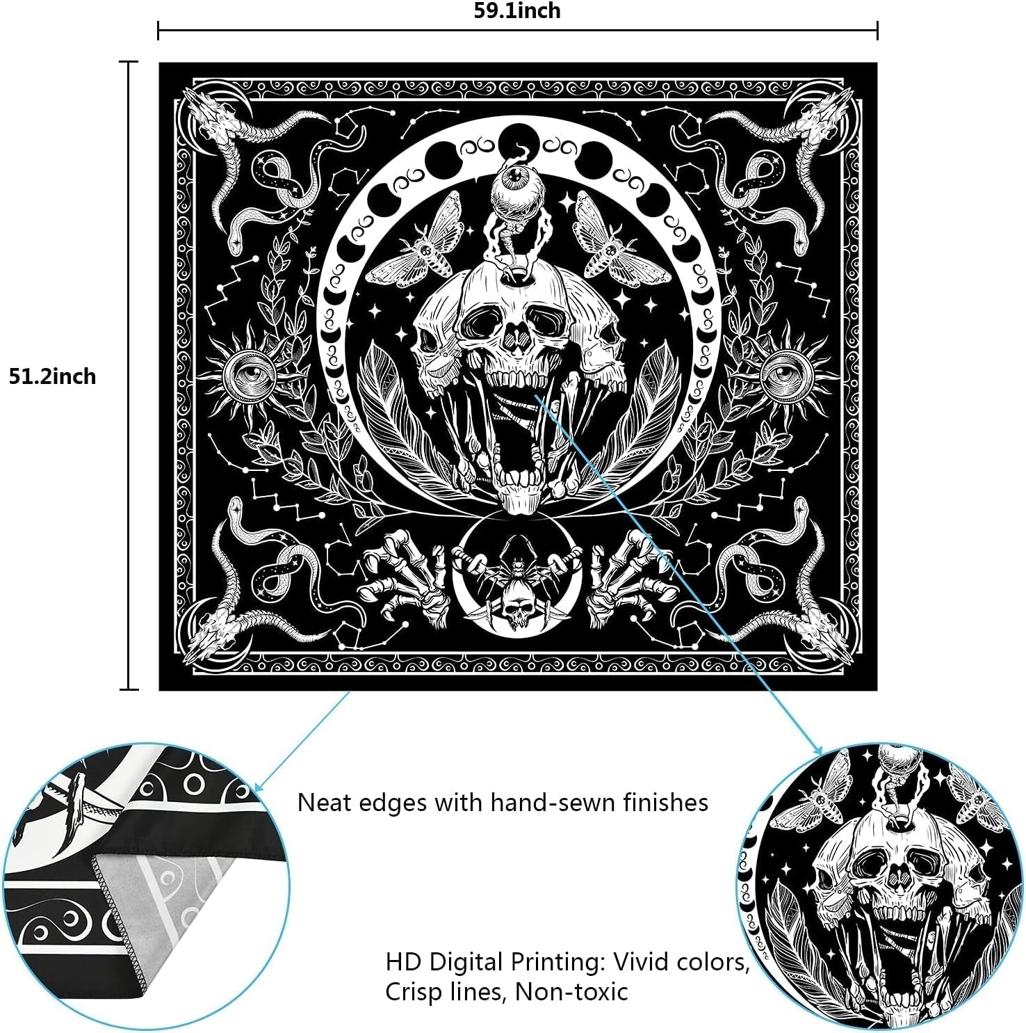 Gobelin Yugarlibi Skelett schwarze Schlange Motten ästhetische Leinwand Zuhause - Accessoires und Dekorationen Naty Shop