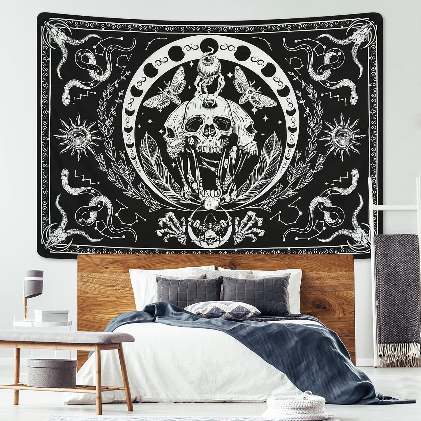 Gobelin Yugarlibi Skelett schwarze Schlange Motten ästhetische Leinwand Zuhause - Accessoires und Dekorationen Naty Shop