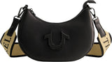 True Religion Damen-Umhängetasche, halbmondförmige Hobo-Handtasche mit verstellbarem, abnehmbarem Riemen und Hufeisen-Logo, Damentaschen, Naty Shop, Schwarz