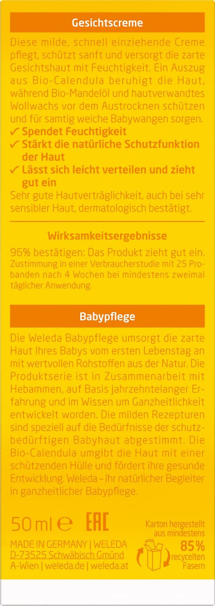 WELEDA Bio-Baby-Calendula-Gesichtscreme – Naturkosmetische Feuchtigkeitscreme mit Mandelöl und Bienenwachs zur Pflege trockener Haut. Natürliche Gesichtspflegecreme für Babys und Kinder (1x 50 ml) Kinder - Bade- und Hautpflege Naty Shop