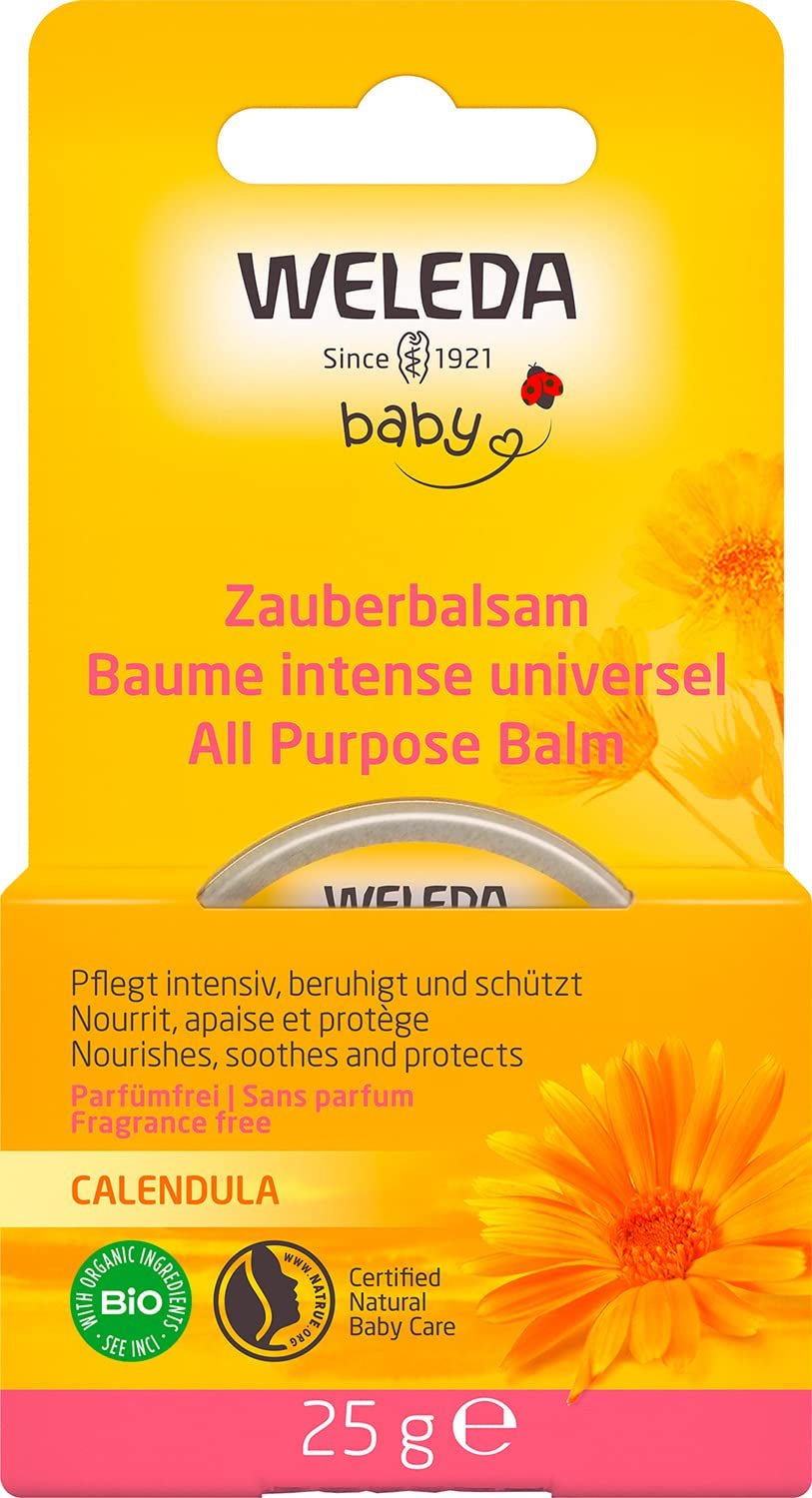 WELEDA Organic Baby Calendula Magic Balm – Universeller Balsam aus Naturkosmetik für Gesicht und Körper zur Pflege und Beruhigung trockener Haut und Lippen. Universeller, reichhaltiger Balsam für Babys und Kinder (1x 25g) Kinder - Bade- und Hautpflege Naty Shop