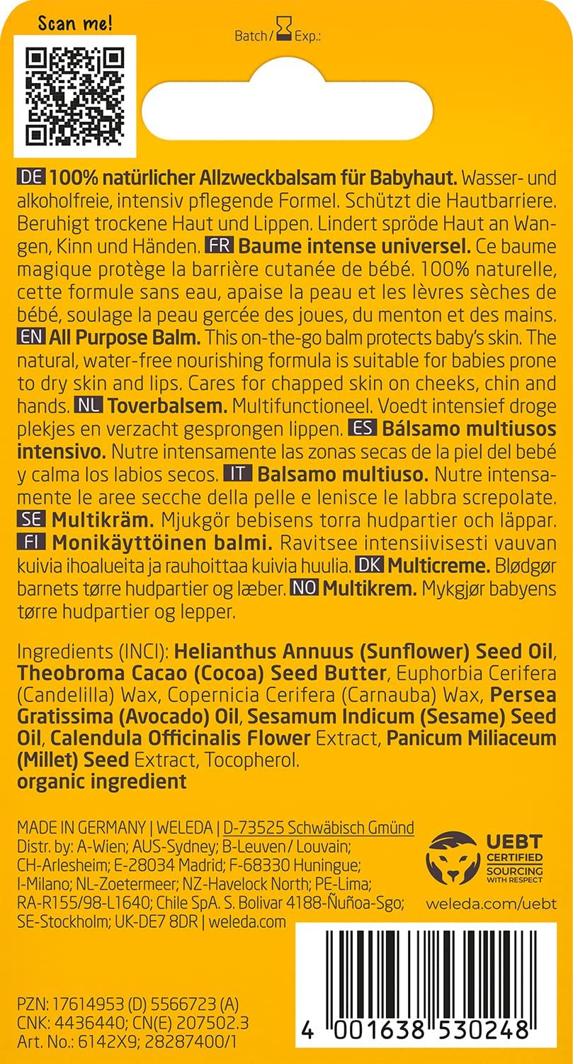 WELEDA Organic Baby Calendula Magic Balm – Universeller Balsam aus Naturkosmetik für Gesicht und Körper zur Pflege und Beruhigung trockener Haut und Lippen. Universeller, reichhaltiger Balsam für Babys und Kinder (1x 25g) Kinder - Bade- und Hautpflege Naty Shop