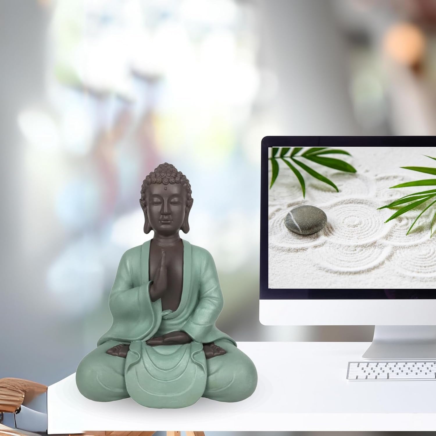 Zen Arôme SBM5 Zen Bodhi Statue, grün/braun, 20 cm hoch Statuetten und Skulpturen Naty Shop