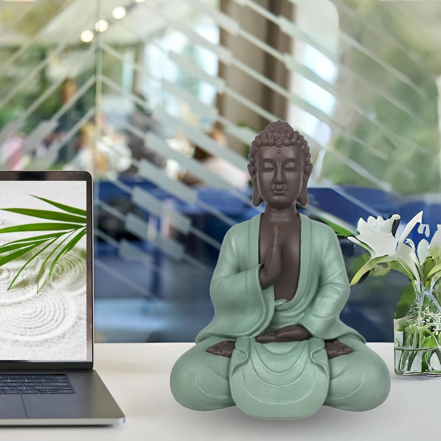 Zen Arôme SBM5 Zen Bodhi Statue, grün/braun, 20 cm hoch Statuetten und Skulpturen Naty Shop