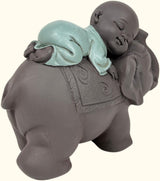 Zen'Light-Statue Buddha Bonze, der auf einem Elefanten schläft – Zen-Atmosphäre in Ihrem heiligen Raum – wunderschöne glückverheißende Figur – H 9,5 cm, braun und grün. Statuetten und Skulpturen von Naty Shop
