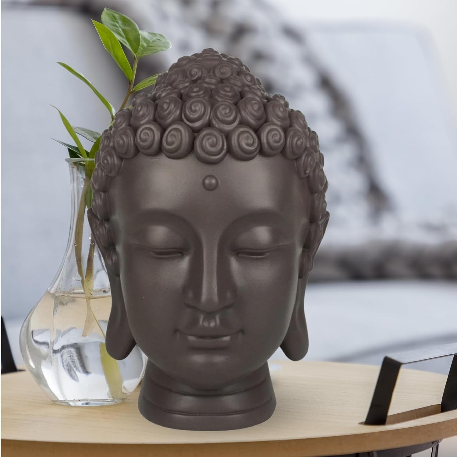 Zen'Light - Statuette mit Buddha-Kopf - Dekoration für Zen, Meditation und Feng Shui - Geschenk für eine entspannende und spirituelle Atmosphäre - Buddha-Statuette - Höhe: 20 cm - Farbe: grün/braun Statuetten und Skulpturen Naty Shop