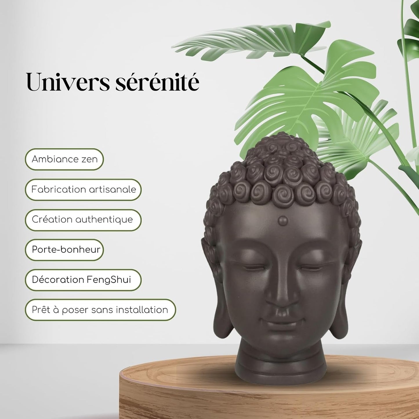 Zen'Light - Statuette mit Buddha-Kopf - Dekoration für Zen, Meditation und Feng Shui - Geschenk für eine entspannende und spirituelle Atmosphäre - Buddha-Statuette - Höhe: 20 cm - Farbe: grün/braun Statuetten und Skulpturen Naty Shop