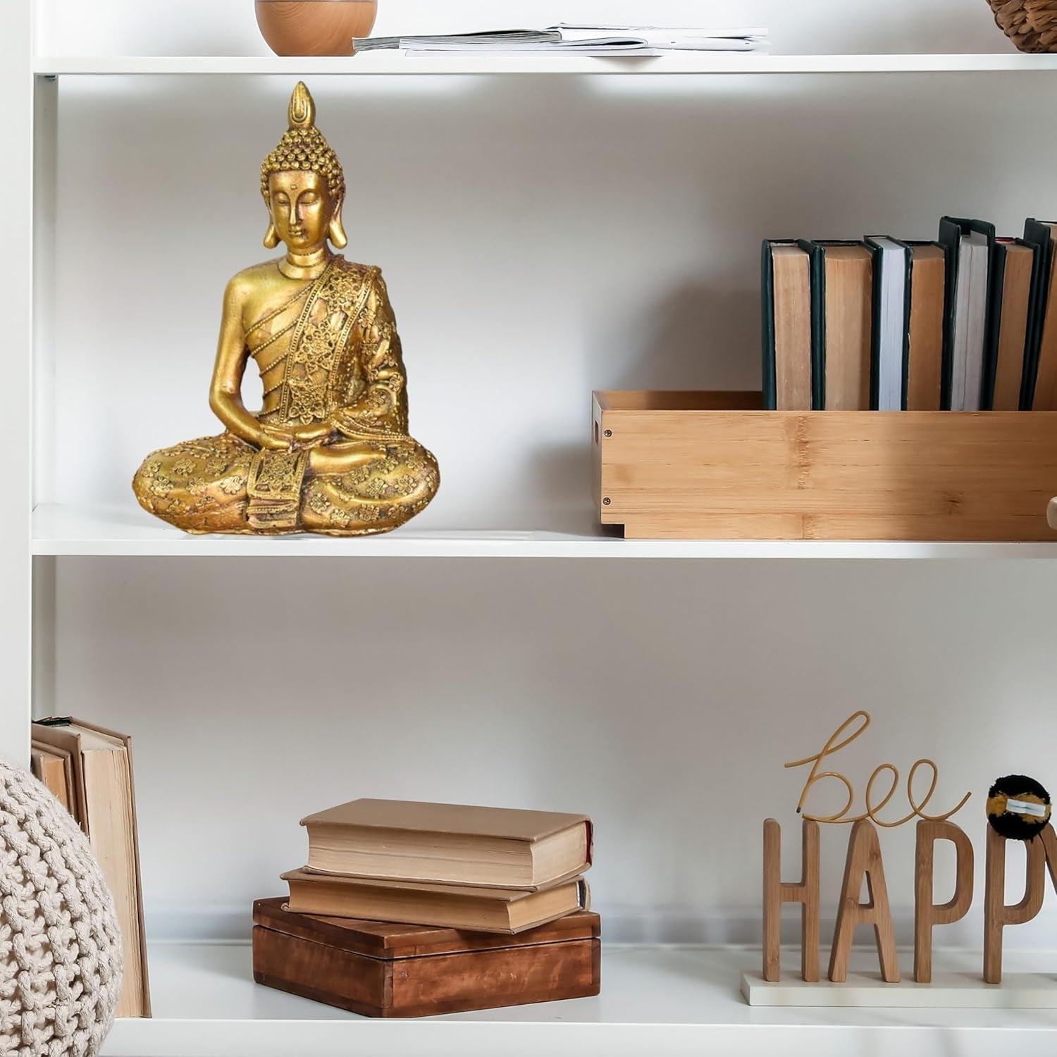 Zen'Light - Statuette mit Buddha-Kopf Sanci - Dekoration für Zen, Meditation und Feng Shui - Geschenk für eine entspannende und spirituelle Atmosphäre - Buddha-Statue - Höhe: 18 cm - Farbe: Gold Statuetten und Skulpturen Naty Shop