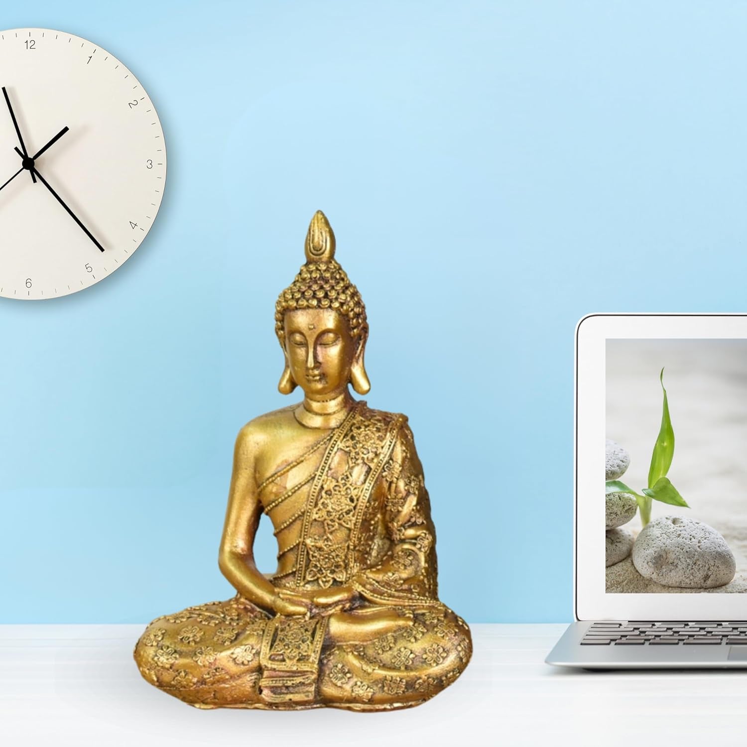 Zen'Light - Statuette mit Buddha-Kopf Sanci - Dekoration für Zen, Meditation und Feng Shui - Geschenk für eine entspannende und spirituelle Atmosphäre - Buddha-Statue - Höhe: 18 cm - Farbe: Gold Statuetten und Skulpturen Naty Shop