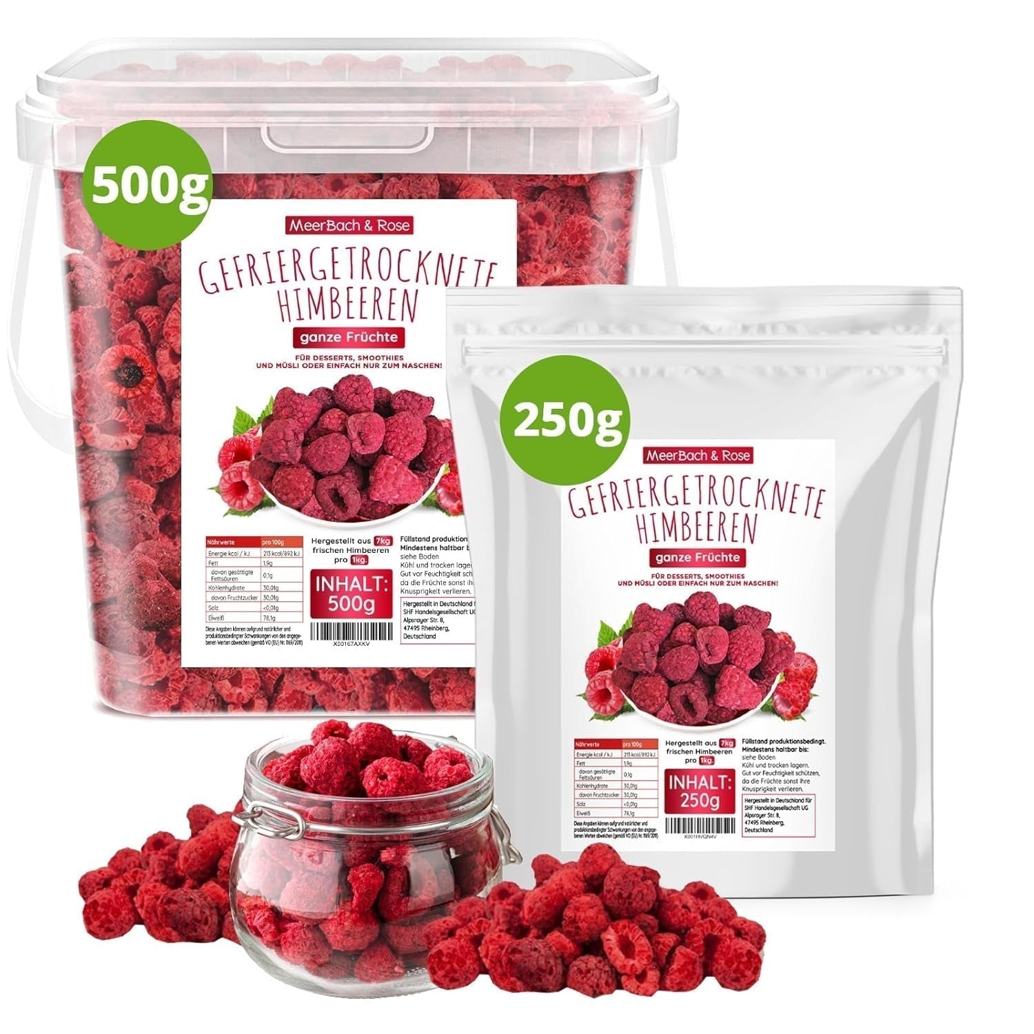 Gefriergetrocknete Himbeeren, KEINE chinesischen Produkte, 500g gefriergetrocknete ganze Früchte, ohne Zusatzstoffe, fruchtig, hergestellt in Deutschland. Trockenprodukte Naty Shop
